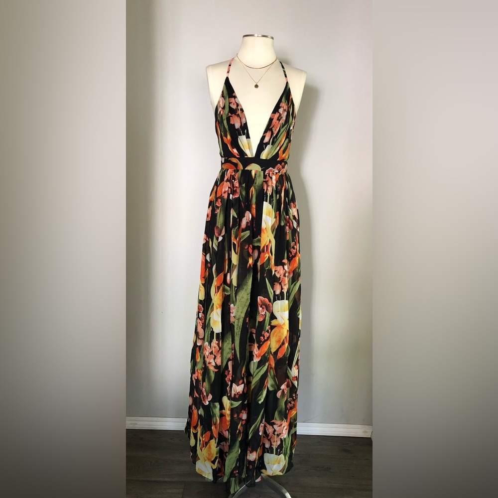 NWT - LUXXEL | Orange Pink Floral Maxi Dress Resort Wear S - Picture 7 of 7